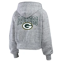 Women's WEAR by Erin Andrews  Heather Gray Green Bay Packers Speckled Fleece Cropped Full-Zip Hoodie