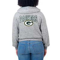 Women's WEAR by Erin Andrews  Heather Gray Green Bay Packers Speckled Fleece Cropped Full-Zip Hoodie