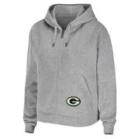 Women's WEAR by Erin Andrews Heathered Gray Green Bay Packers Team Full-Zip Hoodie