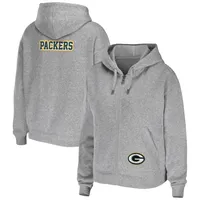 Women's WEAR by Erin Andrews Heathered Gray Green Bay Packers Team Full-Zip Hoodie