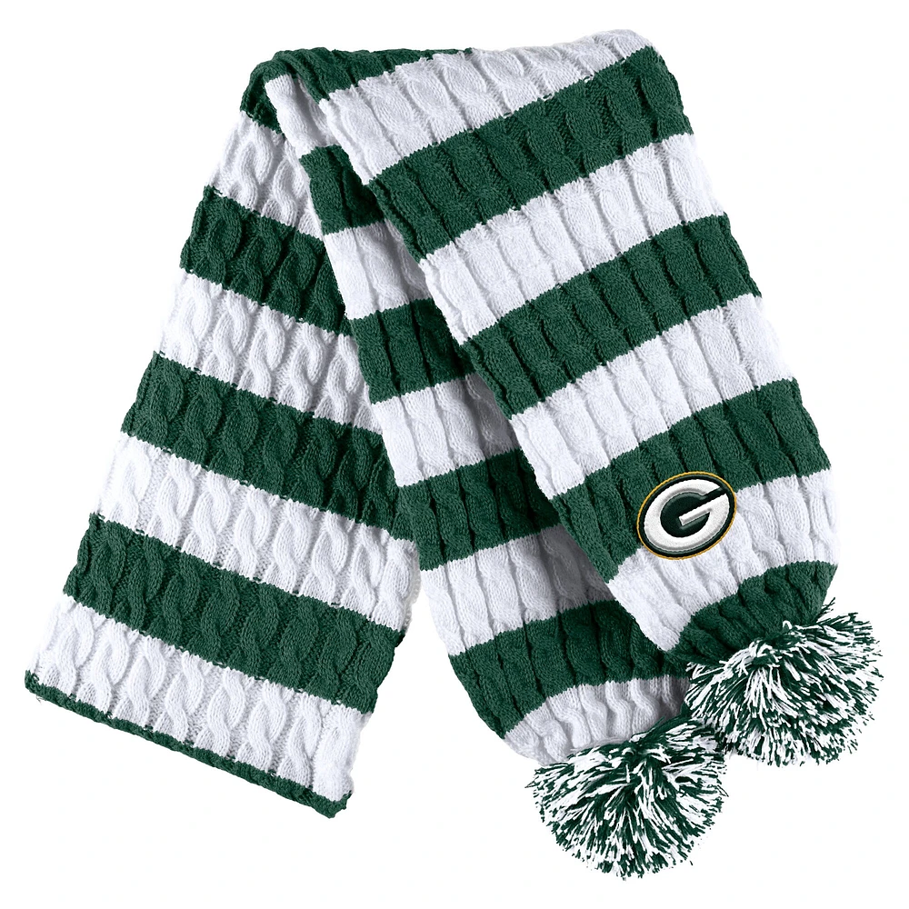 Ensemble bonnet à revers à rayures torsadées avec pompon et écharpe pour femme WEAR by Erin Andrews White Green Bay Packers