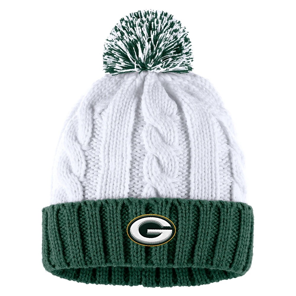 Ensemble bonnet à revers à rayures torsadées avec pompon et écharpe pour femme WEAR by Erin Andrews White Green Bay Packers