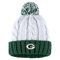 Ensemble bonnet à revers à rayures torsadées avec pompon et écharpe pour femme WEAR by Erin Andrews White Green Bay Packers