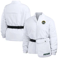 Doudoune zippée entièrement compressible WEAR by Erin Andrews pour femme, blanche, des Green Bay Packers