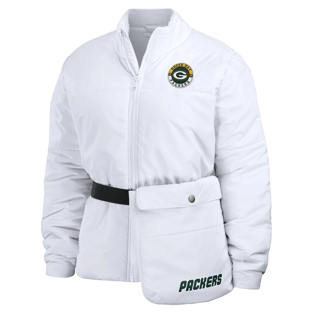 Doudoune zippée entièrement compressible WEAR by Erin Andrews pour femme, blanche, des Green Bay Packers