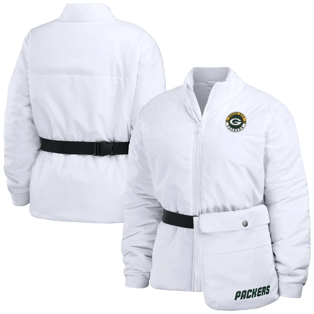 Doudoune zippée entièrement compressible WEAR by Erin Andrews pour femme, blanche, des Green Bay Packers