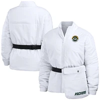 Doudoune zippée entièrement compressible WEAR by Erin Andrews pour femme, blanche, des Green Bay Packers