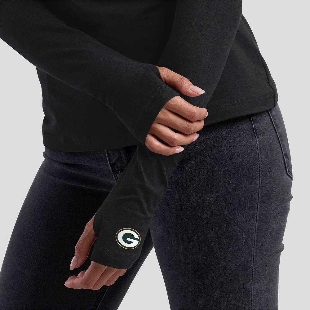 Women's WEAR by Erin Andrews x Gracie Hunt Black Green Bay Packers Mesh Panel Long Sleeve T-Shirt