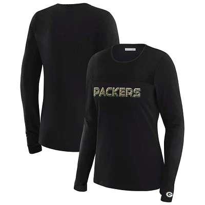 Women's WEAR by Erin Andrews x Gracie Hunt Black Green Bay Packers Mesh Panel Long Sleeve T-Shirt