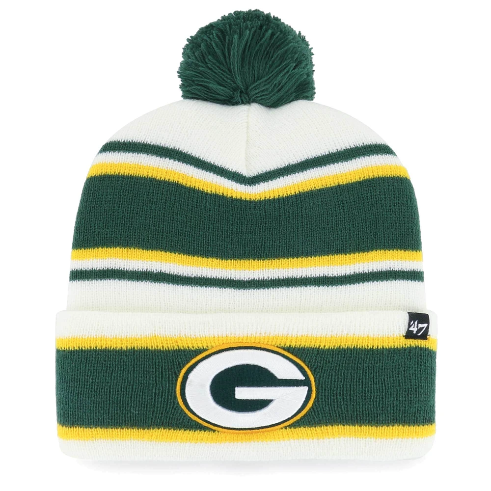 Bonnet en tricot à revers Stripling pour jeunes '47 White Green Bay Packers avec pompon