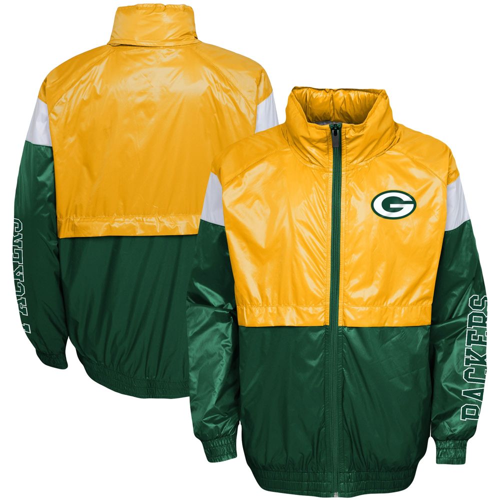 Youth Gold/Green Green Bay Packers Goal Line Stance Full-Zip Hoodie Windbreaker