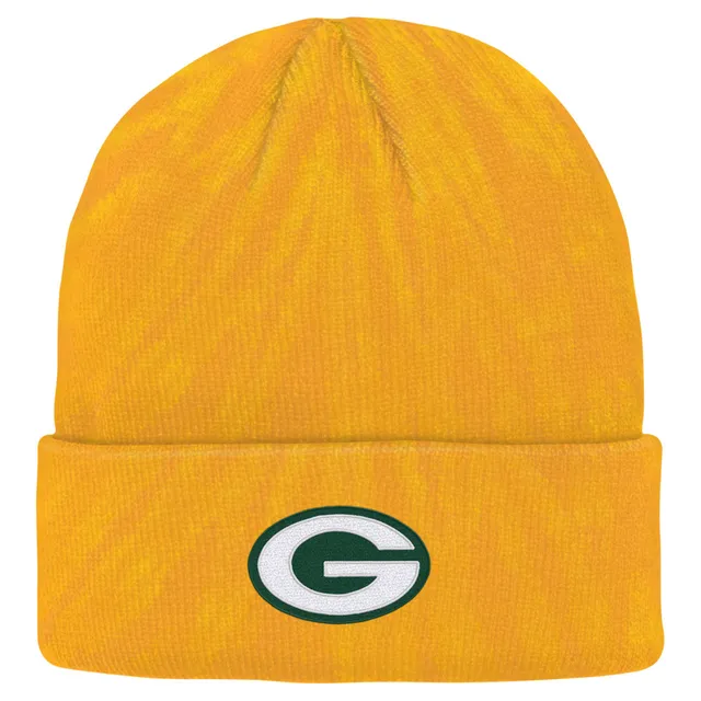 Men's New Era Gold Green Bay Packers Helmet Head Trapper Knit Hat - OSFA