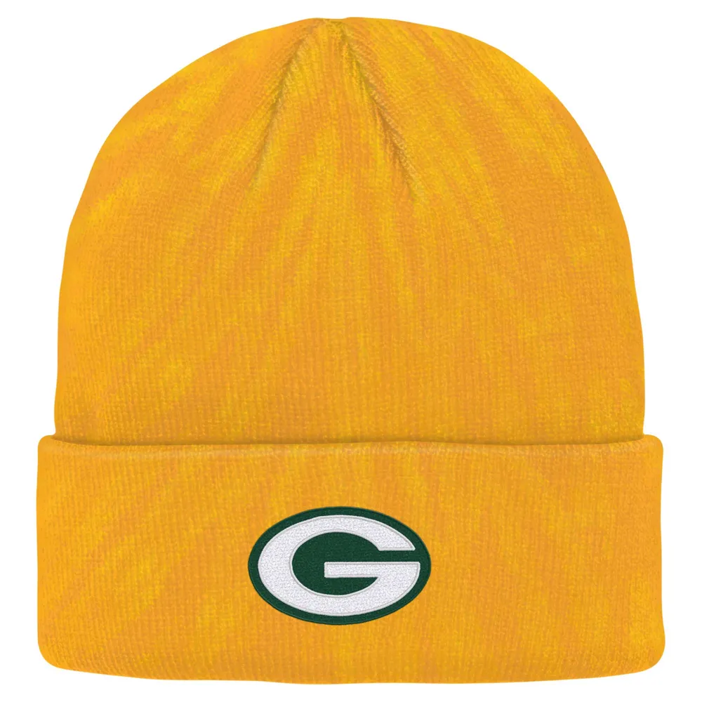 Youth Gold Green Bay Packers Tie-Dye Cuffed Knit Hat