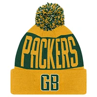Bonnet en tricot à revers biseauté avec pompon pour jeunes Green Bay Packers vert/or