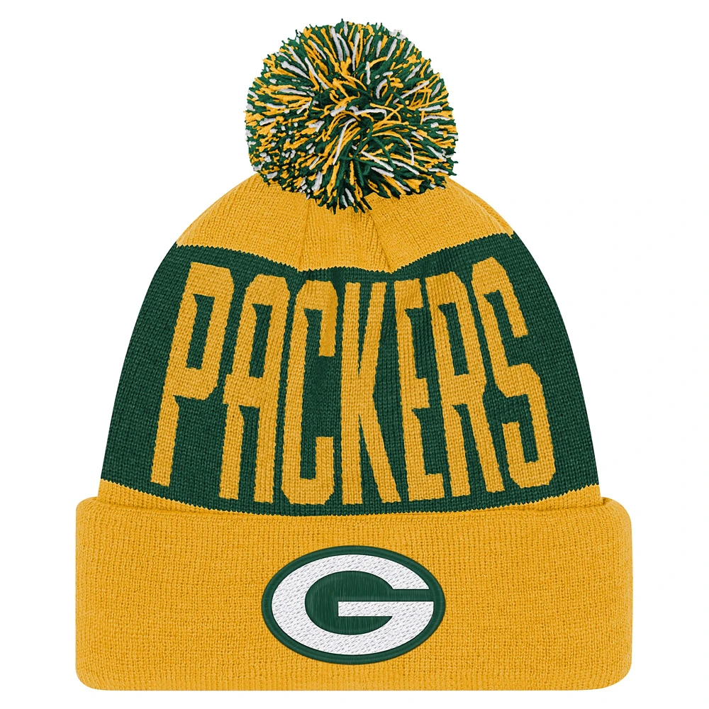Bonnet en tricot à revers biseauté avec pompon pour jeunes Green Bay Packers vert/or