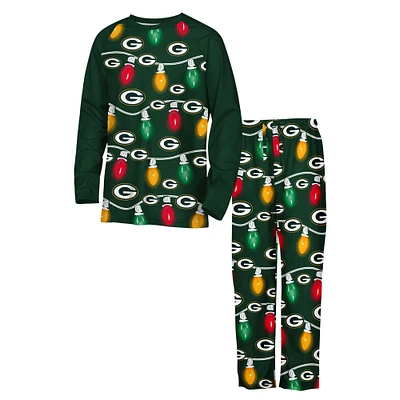 Youth Green Bay Packers Two-Piece Garland Holiday Long Sleeve Pajama Set