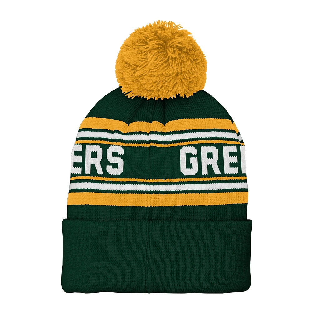 Bonnet en tricot à revers jacquard Green Bay Packers pour jeunes avec pompon