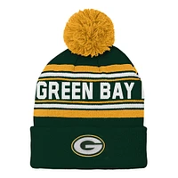 Bonnet en tricot à revers jacquard Green Bay Packers pour jeunes avec pompon