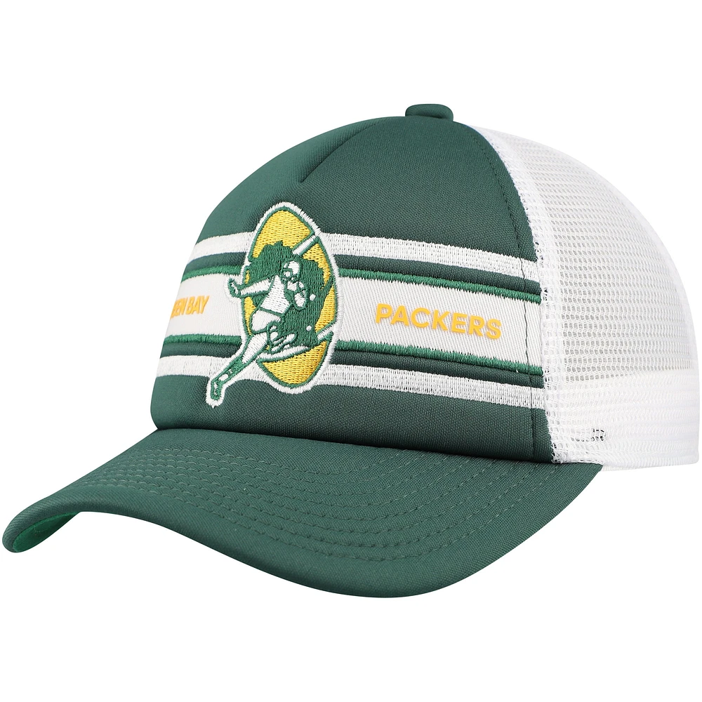 Youth Mitchell & Ness Green Green Bay Packers Stripe Trucker Adjustable Hat