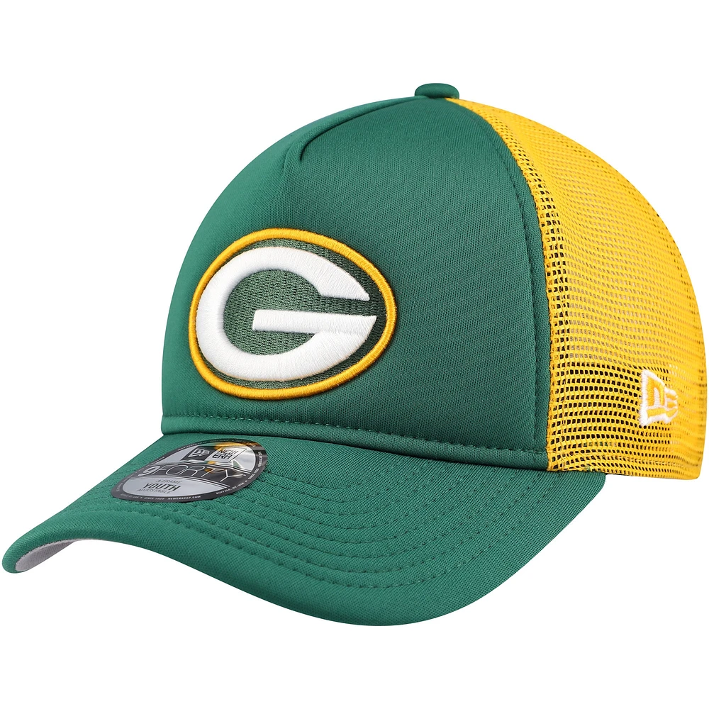 Casquette réglable de camionneur A-Frame 9FORTY New Era Green Green Bay Packers pour jeunes