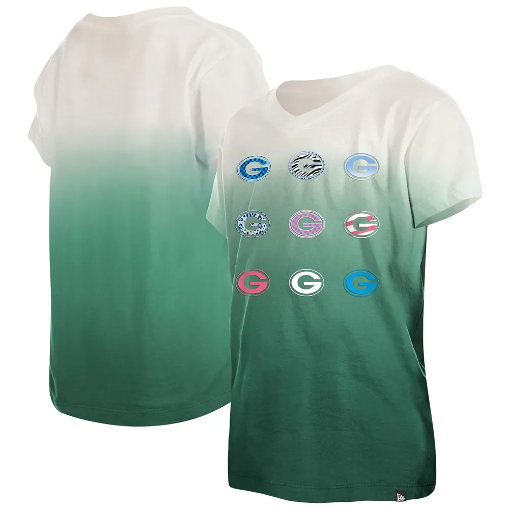 New Era Youth New Era Green Bay Packers Multi Logo Ombre V-Neck T-Shirt