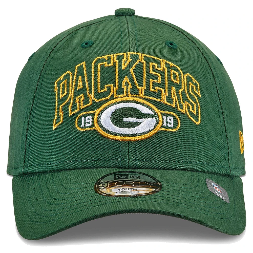 Youth New Era Green Green Bay Packers Outline 9FORTY Adjustable Hat