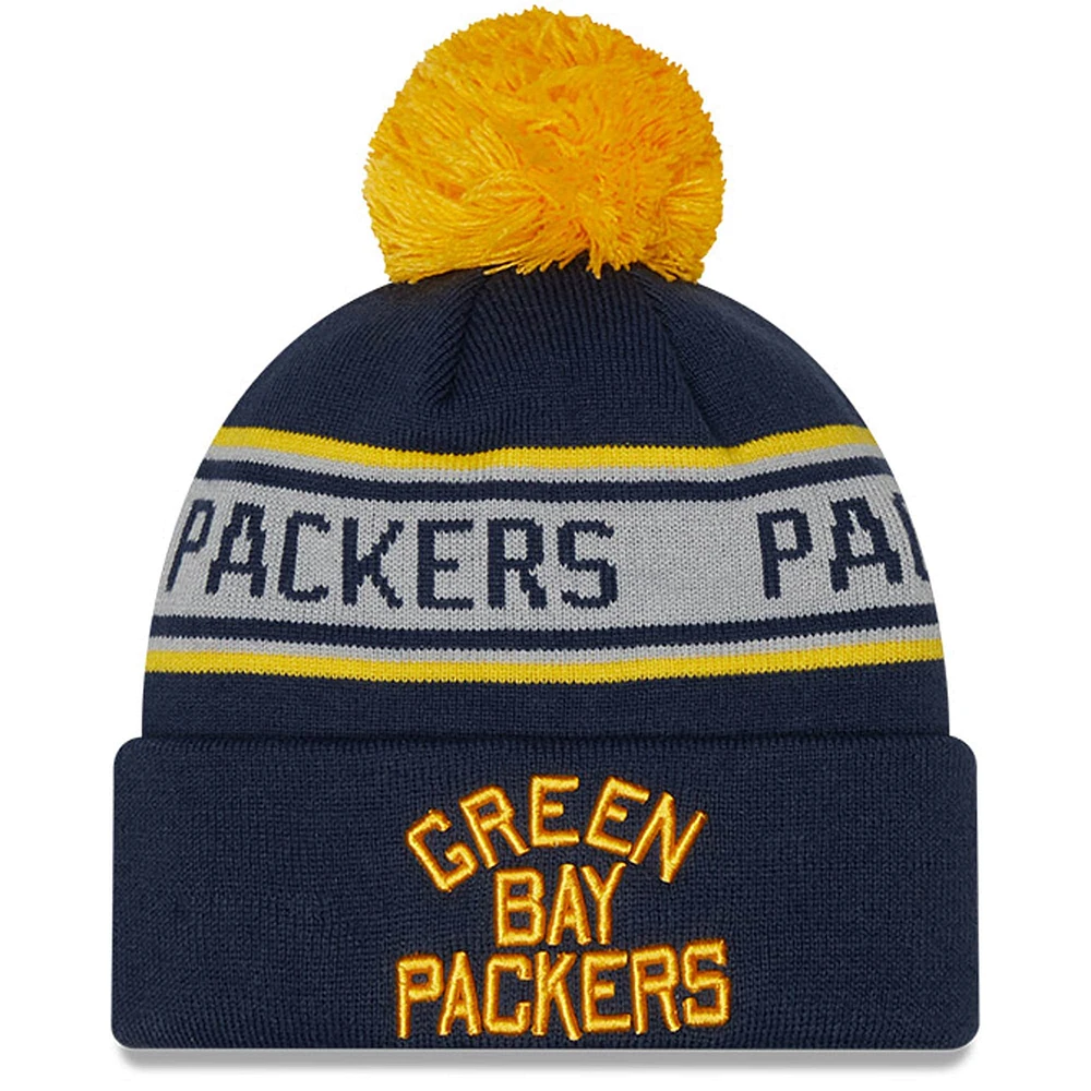 Youth New Era Navy Green Bay Packers Repeat Cuffed Knit Hat with Pom