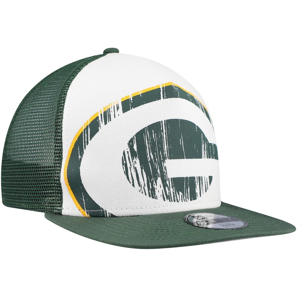 Youth New Era White/Green Green Bay Packers Distressed 9FIFTY A-Frame Snapback Hat