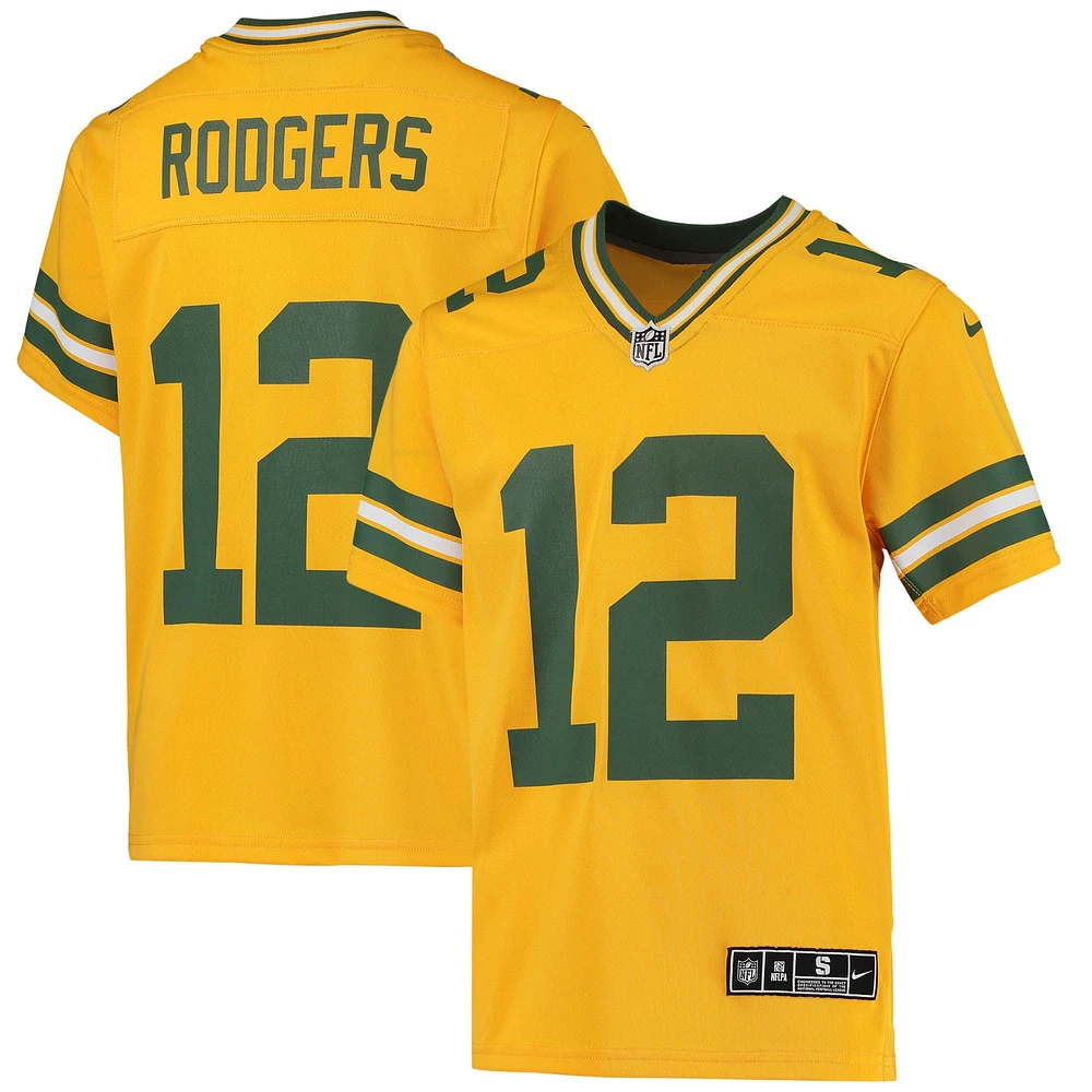 Maillot de jeu d'équipe inversé Nike Aaron Rodgers Gold Green Bay Packers pour jeune