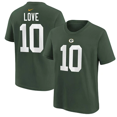 T-shirt avec nom et numéro de joueur Nike Jordan Love Green Bay Packers pour jeunes