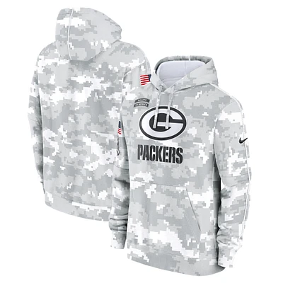 Sweat à capuche Nike pour jeunes Green Bay Packers 2024 Salute To Service blanc/gris