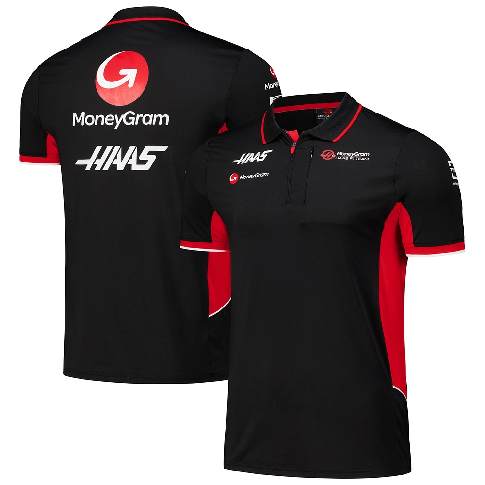 Polo ajusté à quart de zip Haas F1 Team pour hommes noir