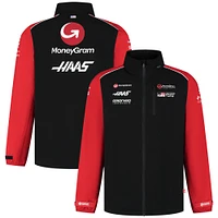 Imperméable léger à capuche amovible Haas F1 Black Team pour homme, entièrement zippé