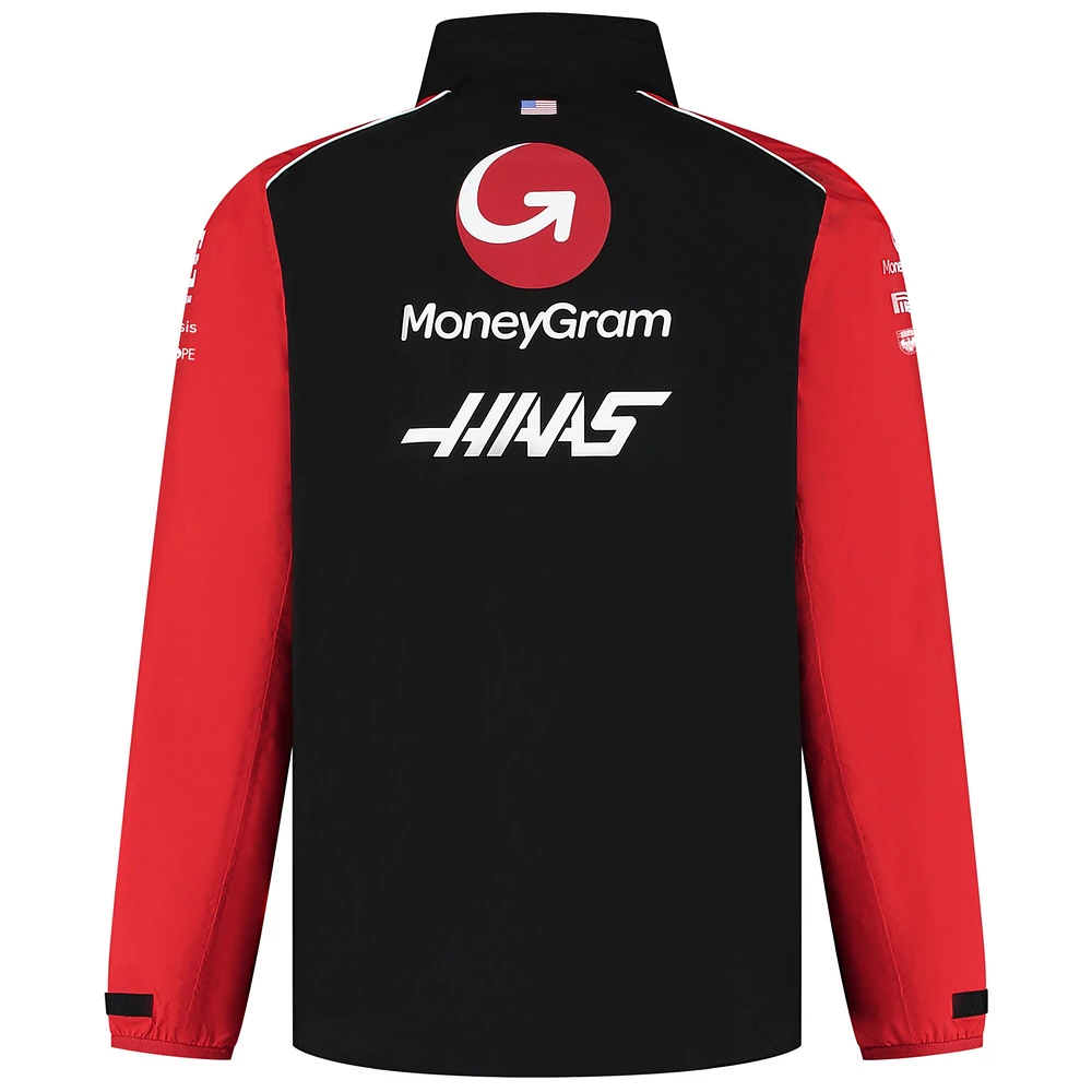 Imperméable léger à capuche amovible Haas F1 Black Team pour homme, entièrement zippé