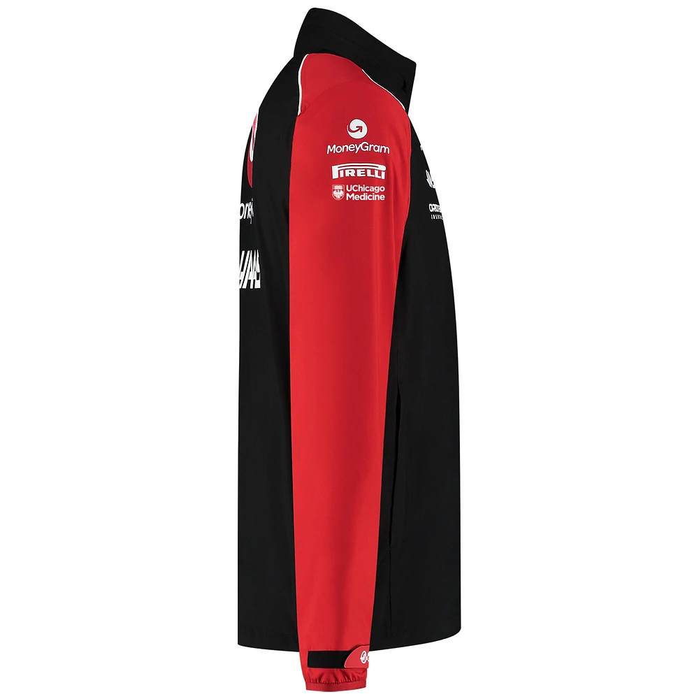 Imperméable léger à capuche amovible Haas F1 Black Team pour homme, entièrement zippé