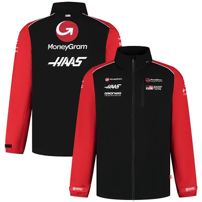 Imperméable léger à capuche amovible Haas F1 Black Team pour homme, entièrement zippé