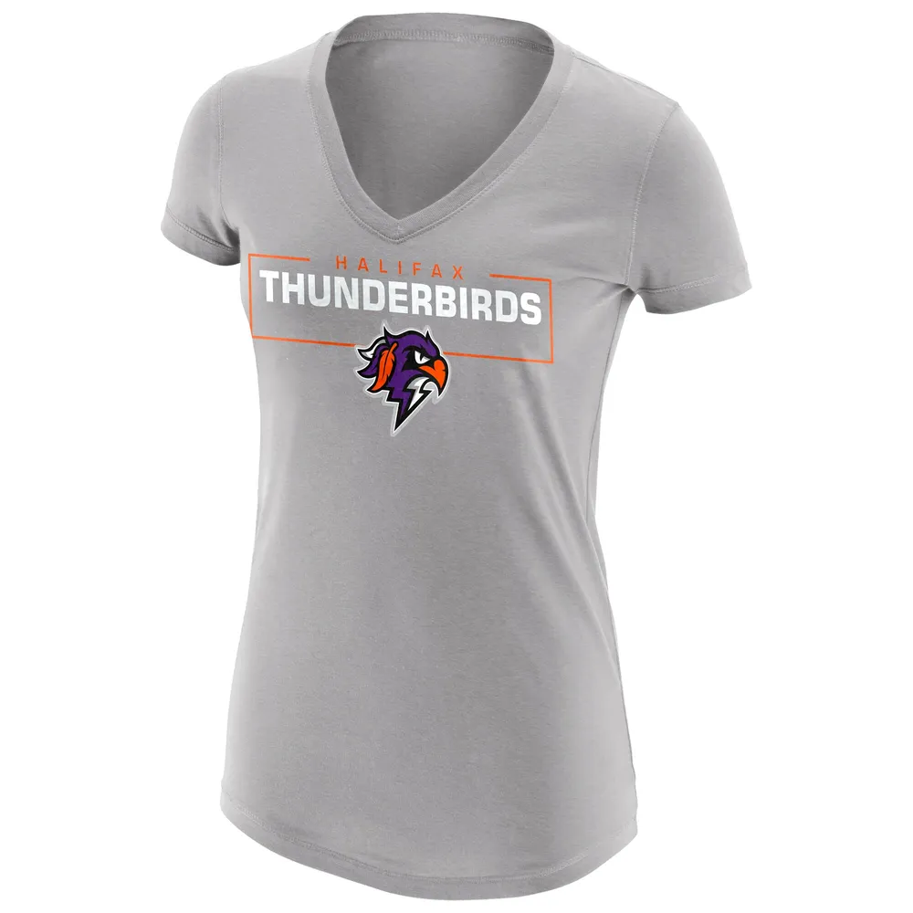 T-shirt gris chiné à col en V Halifax Thunderbirds pour femme avec logo principal