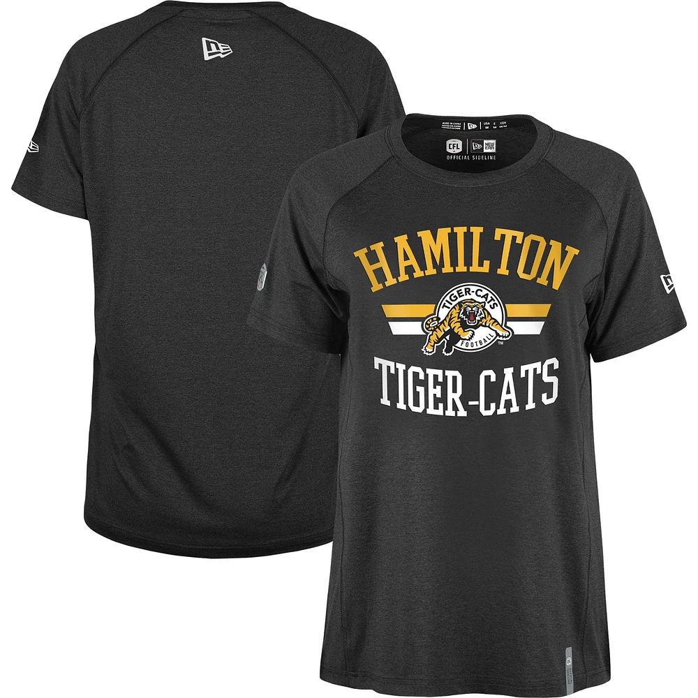 Women's New Era Black Hamilton Tiger-Cats Sideline Circuit Raglan Performance T-Shirt