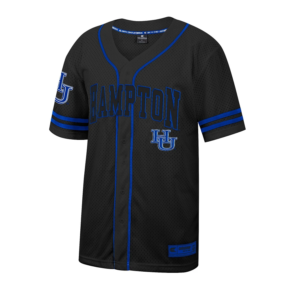 Maillot de baseball boutonné en maille Free Spirited des Hampton Pirates Colosseum noir pour hommes