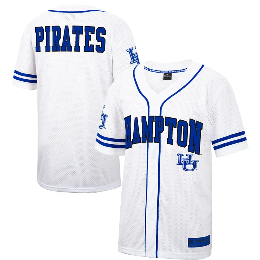 Maillot de baseball boutonné en maille Free Spirited des Hampton Pirates Colosseum blanc pour hommes