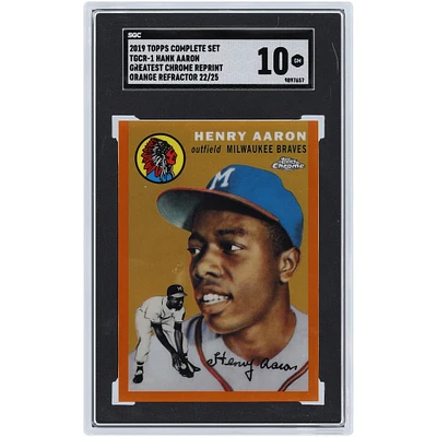 Hank Aaron Milwaukee Braves 2019 Topps Ensemble complet Réimpression Orange Refractor #TGCR-1 #22/25 SGC Authentifié 10 Cartes