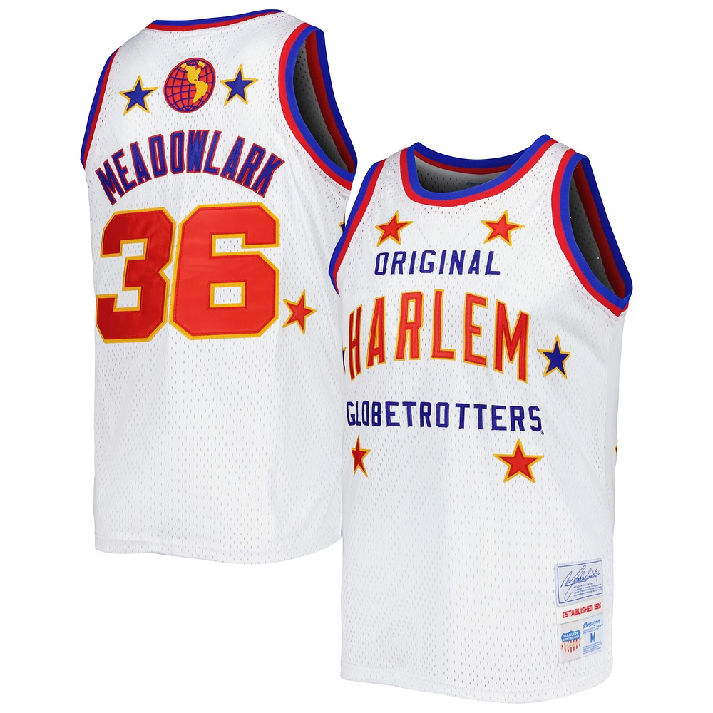 Men's Rings & Crwns Meadowlark Lemon White Harlem Globetrotters Swingman Jersey