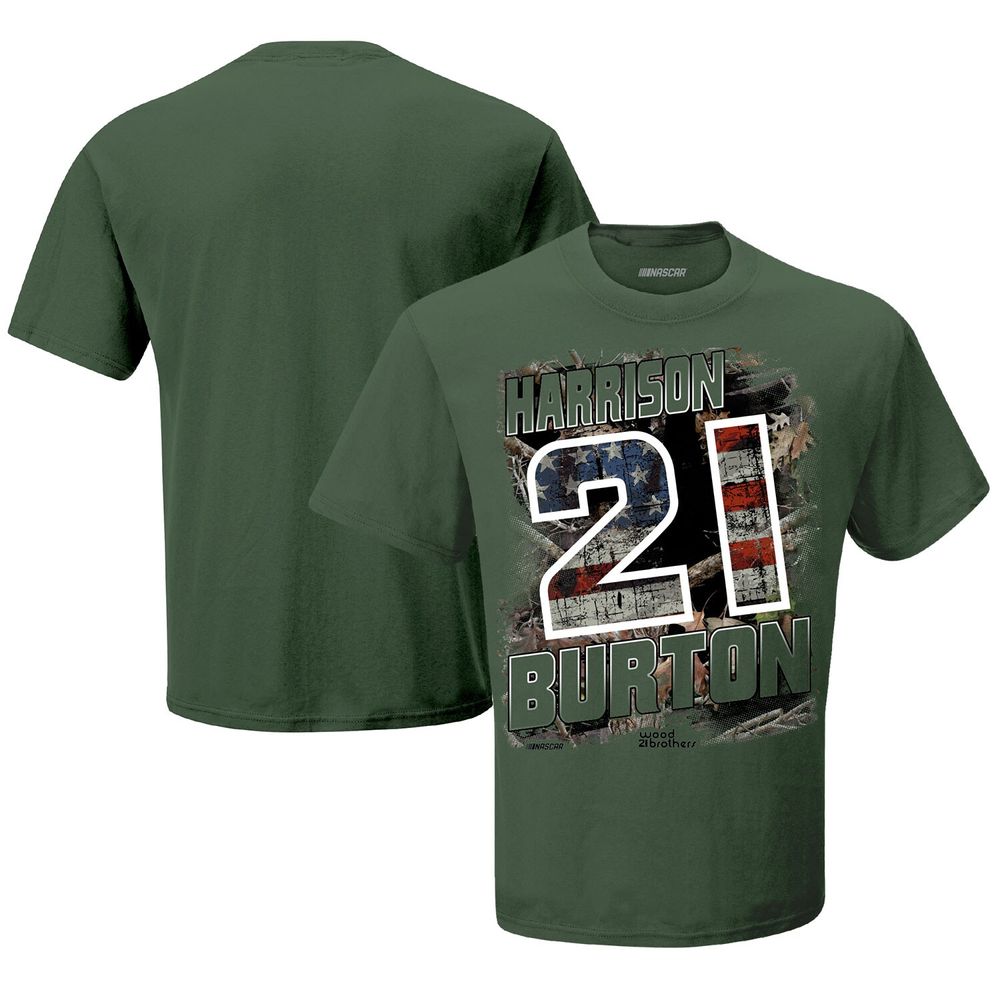 Men's Checkered Flag Olive Harrison Burton Camo Patriotic T-Shirt