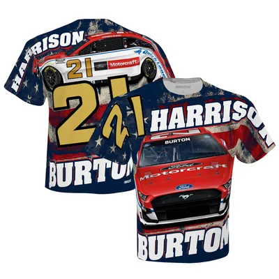 Harrison Burton Checkered Flag Motorcraft Sublimated Patriotic Total Print T-Shirt - White