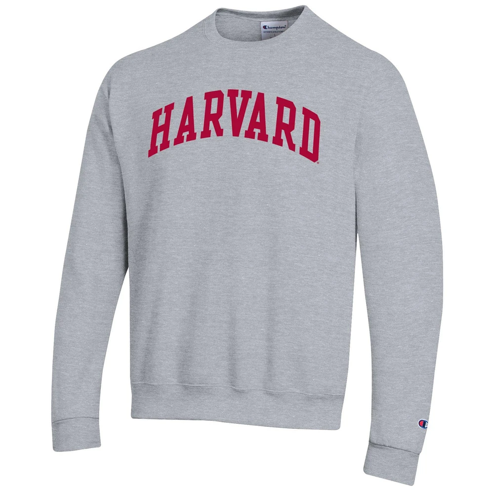 Men's Champion  Heather Gray Harvard Crimson Basic Arch Fleece Pullover Sweatshirt