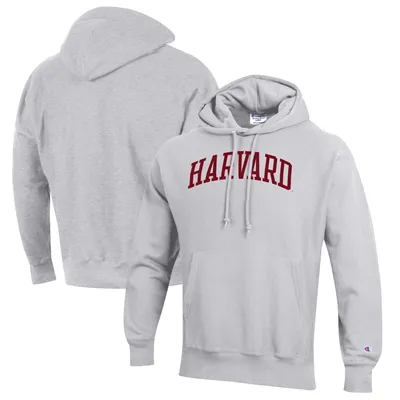 Harvard Crimson Champion Reverse Weave Fleece Pullover Hoodie - Heathered Gray