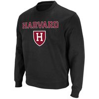 Men's Colosseum Black Harvard Crimson Team Arch & Logo Tackle Twill Pullover Sweatshirt