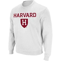 Colosseum White Harvard Crimson Team Arch & Logo Tackle Twill Pullover Sweatshirt Homme