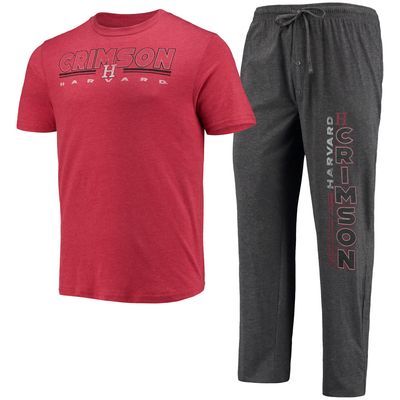 Men's Concepts Sport Heathered Charcoal/Crimson Harvard Crimson Meter T-Shirt & Pants Sleep Set