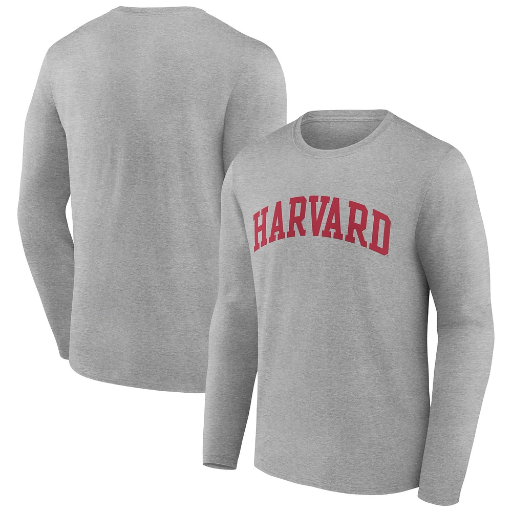 Men's Fanatics Heather Gray Harvard Crimson Basic Arch Long Sleeve T-Shirt